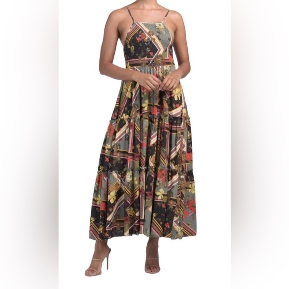 Abel The Label Dresses & Skirts - Abel the label By Anthropologie Scarf Maxi Dress In Green Size Small Smocked